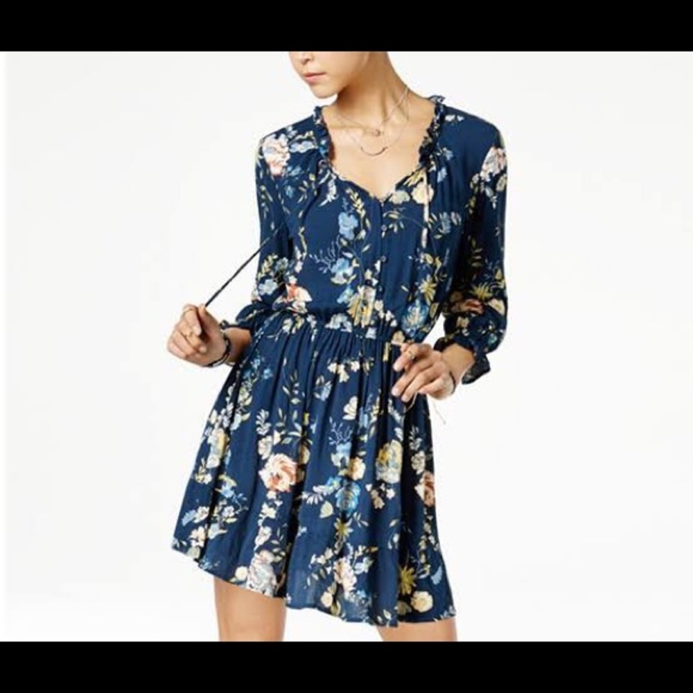 American Rag Floral Tie Front Long Sleeve Dress